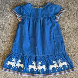 Mini Boden Blue Dress with White Unicorn Embroidery